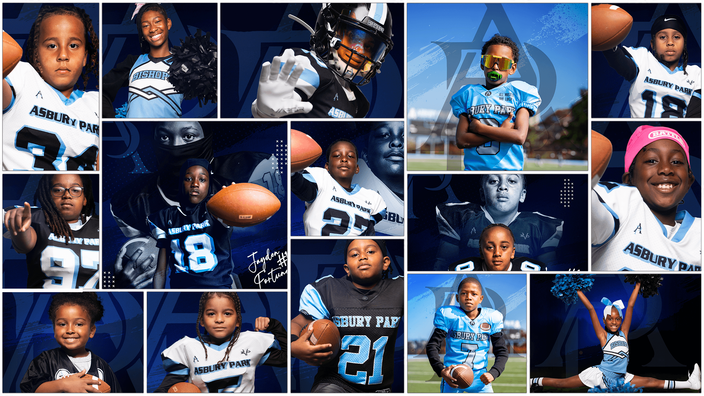 CreatePicz portfolio collage of Asbury Park football players and cheerleaders